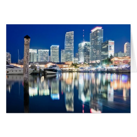 View of skyline with reflection in water, Miami Cards (Front Horizontal)