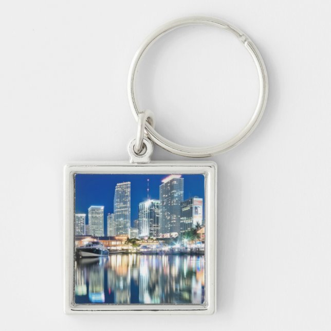 View of skyline with reflection in water, Miami Keychain (Front)