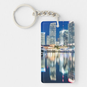 View of skyline with reflection in water, Miami Keychain