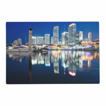 View Of Skyline With Reflection In Water  Miami Placemat by iconicmiami at Zazzle