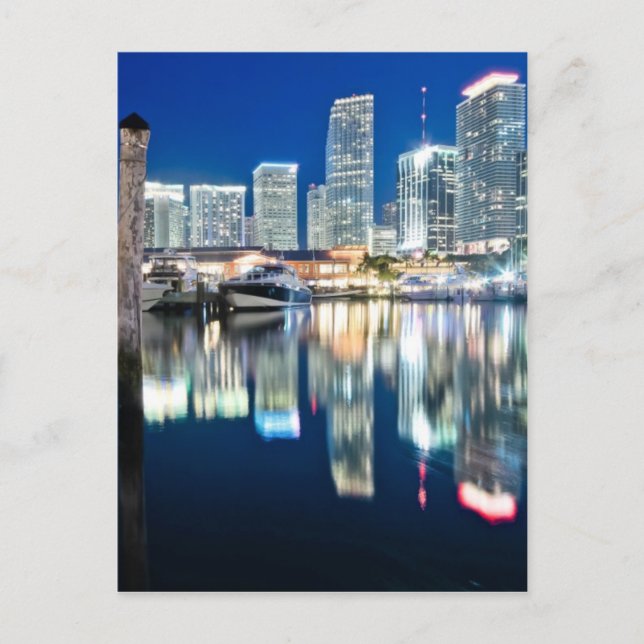 View of skyline with reflection in water, Miami Postcard (Front)