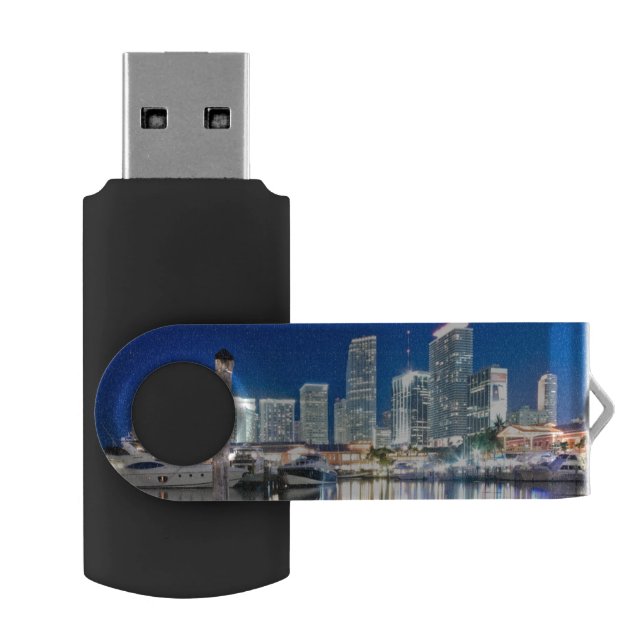 View of skyline with reflection in water, Miami USB Flash Drive (Opened)