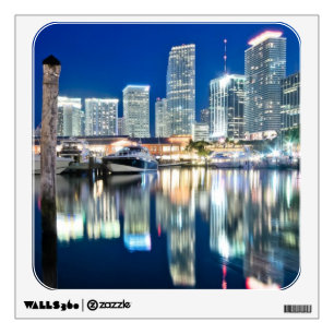 View of skyline with reflection in water, Miami Wall Decal