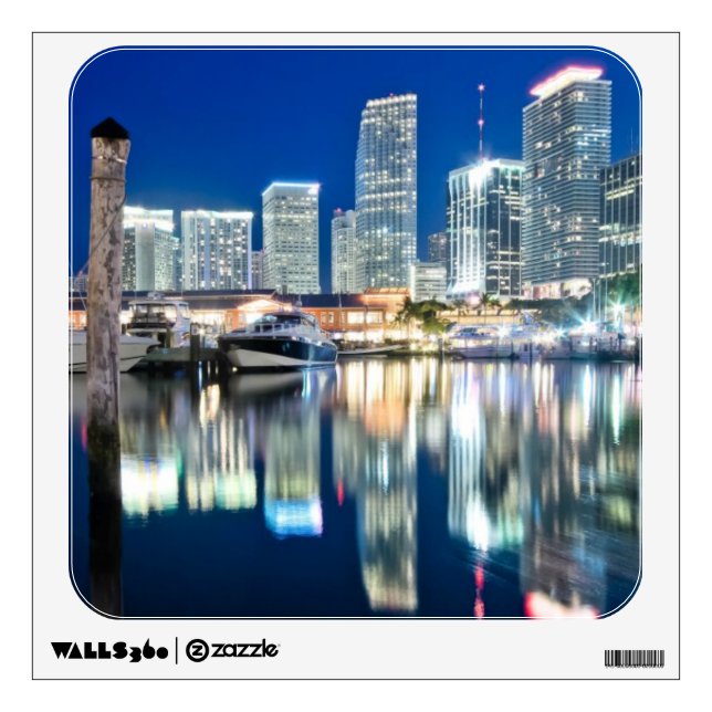 View of skyline with reflection in water, Miami Wall Decal (Front)