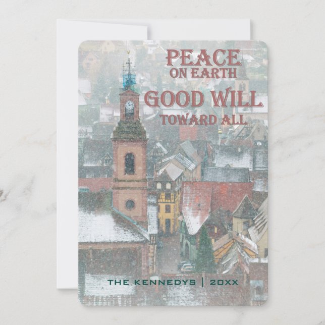 View of Snowy Alsace Wine Village Holiday Card (Front)