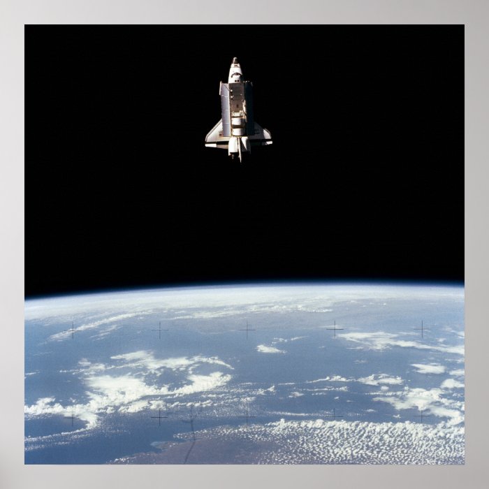 View of Space Shuttle Challenger above Earth Print