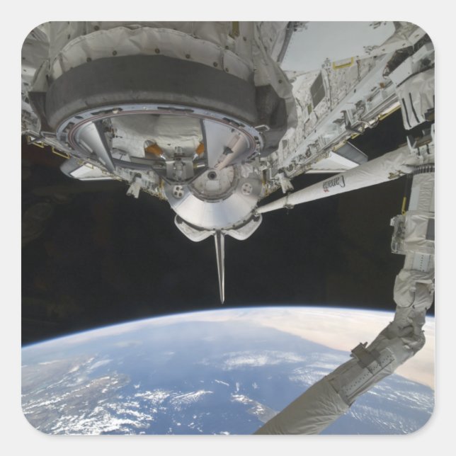 View of Space Shuttle Discovery Square Sticker (Front)