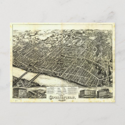 View of Springfield Massachusetts 1875 Postcard