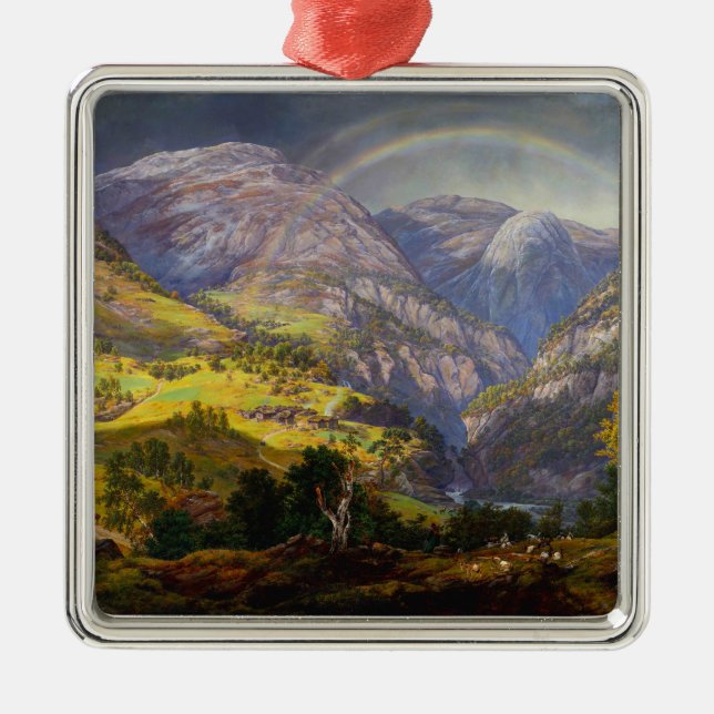 View of Stalheim in Norway with a Rainbow Metal Ornament (Front)