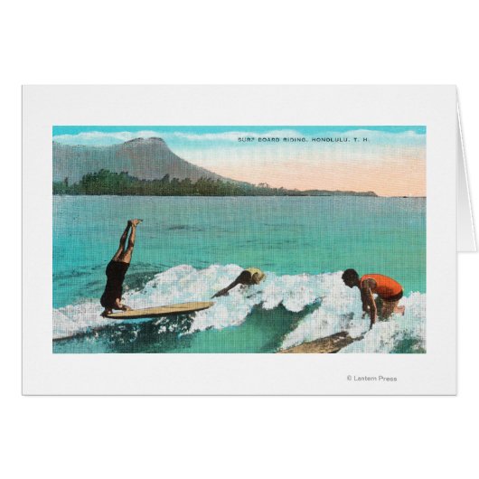View of Surfers Board Riding, One Taking a Cards (Front Horizontal)