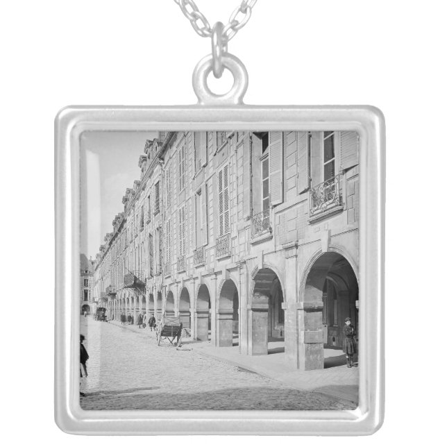 View of the arcade of Place des Vosges Silver Plated Necklace (Front)