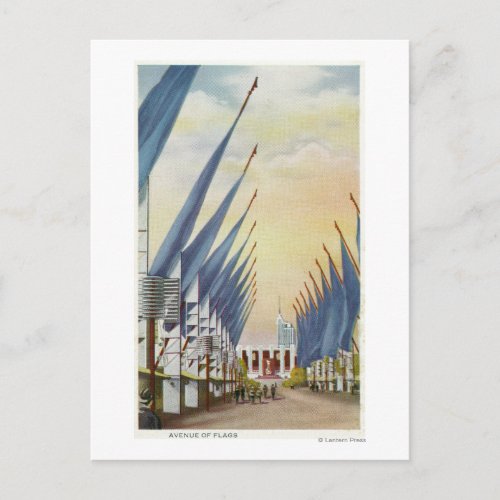 View of the Avenue of Flags 1934 Worlds Fair Postcard