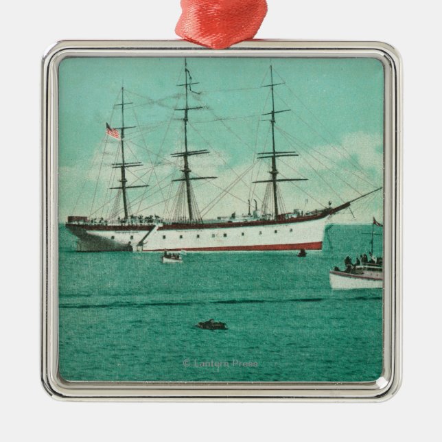 View of the Balboa and the Sinaloa Entering Metal Ornament (Front)