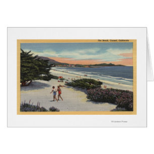 View of the Beach, Sunbathers Walking Cards