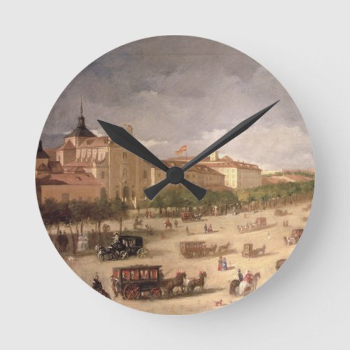 View of the Calle de Alcala Madrid oil on canvas Round Clock