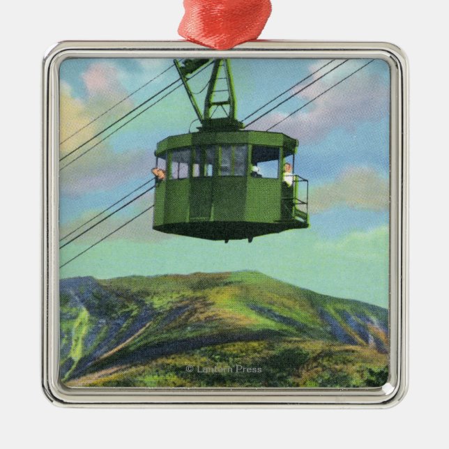 View of the Cannon Mt Tram Ascending Metal Ornament (Front)