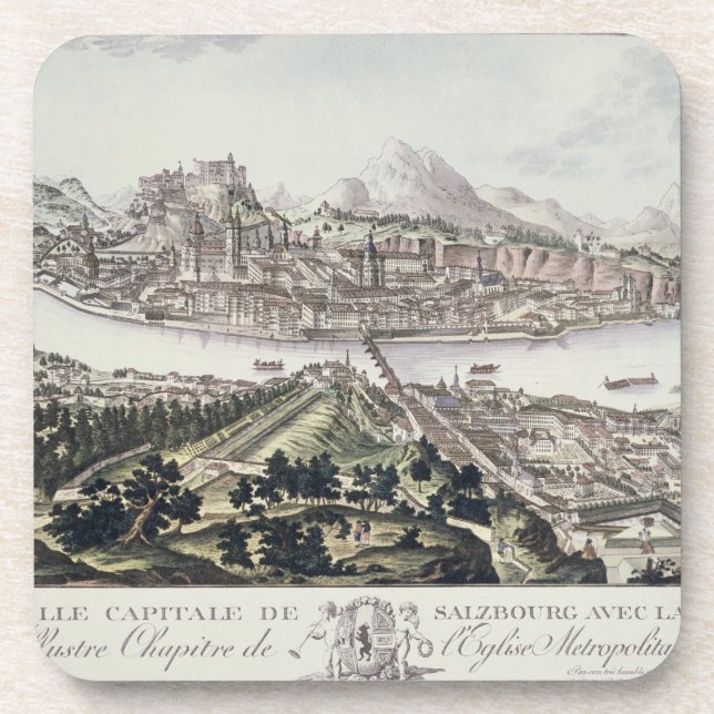 View of the Capital City and Fortress of Salzburg, Drink Coaster (Front)
