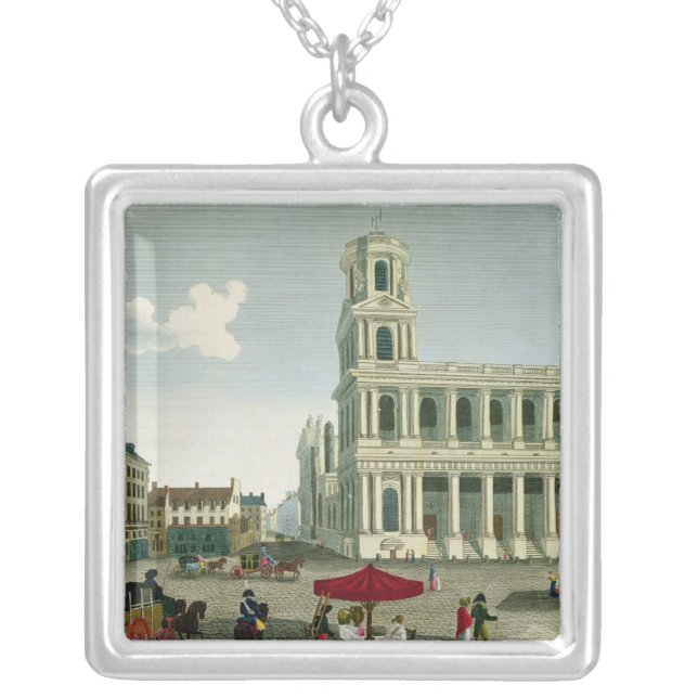 View of the Church of Saint-Sulpice Silver Plated Necklace (Front)