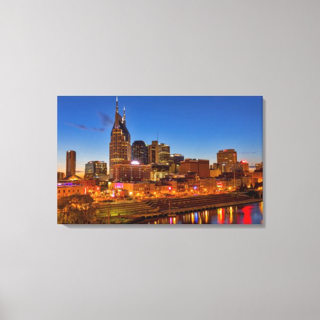 View of the city skyline at dusk canvas print (Front)