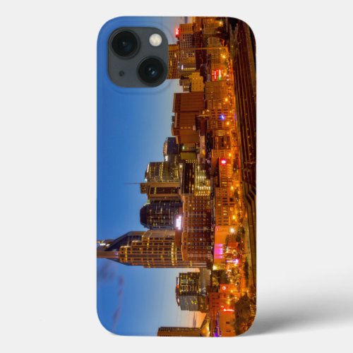 View of the city skyline at dusk iPhone 13 case