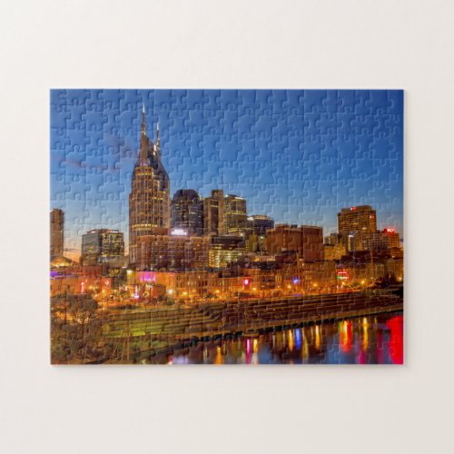 View of the city skyline at dusk jigsaw puzzle