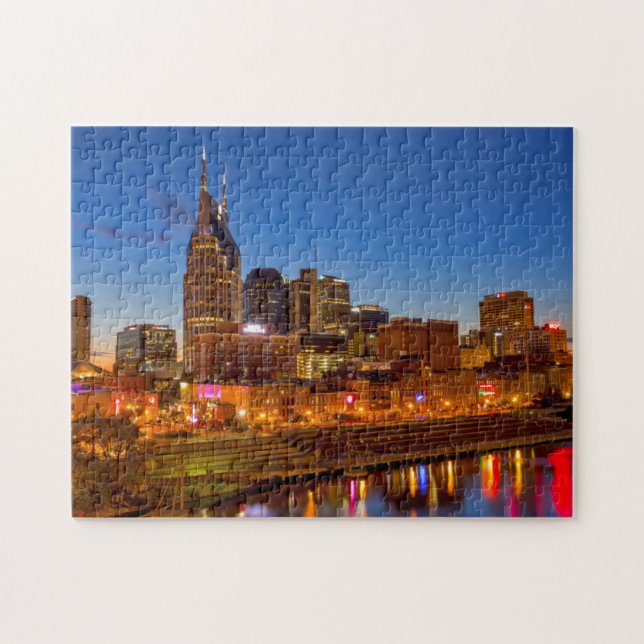 View of the city skyline at dusk jigsaw puzzle (Horizontal)