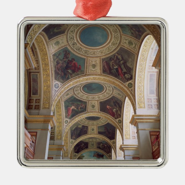 View of the coffered Library ceiling with gilded s Metal Ornament (Front)