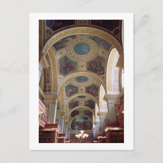 View of the coffered Library ceiling with gilded s Postcard (Front)