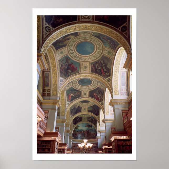 View of the coffered Library ceiling with gilded s Poster (Front)