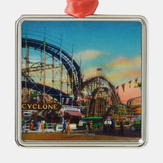 View of the Cyclone Rollercoaster # 1 Metal Ornament (Front)