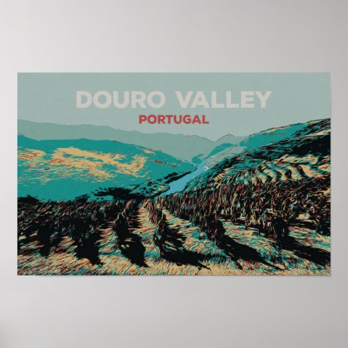 View of the Douro valley illustration Portugal Poster