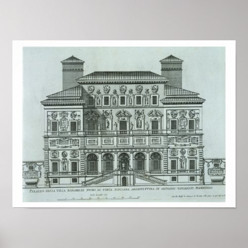 View of the facade of Villa Borghese Rome engrav Poster