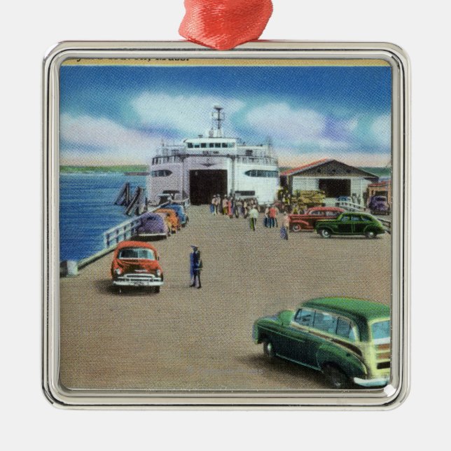 View of the Ferry at the Pier Metal Ornament (Front)