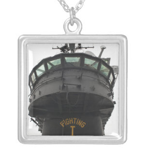 View of the front section of the superstructure silver plated necklace