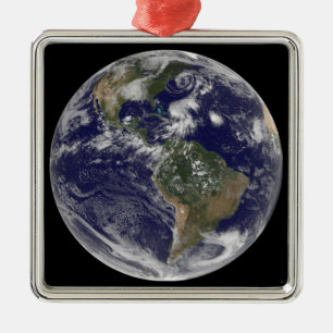 View of the full Earth and four storm systems Metal Ornament