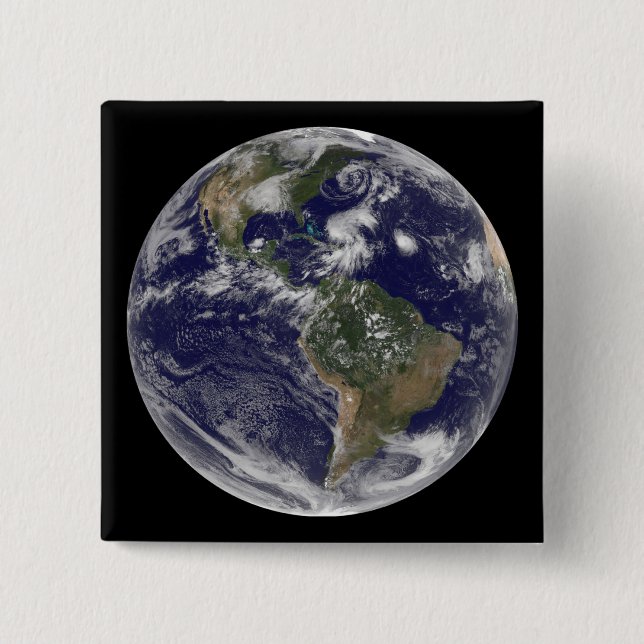 View of the full Earth and four storm systems Pinback Button (Front)