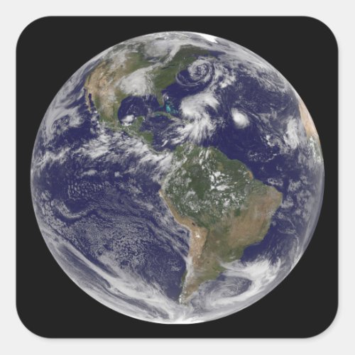 View of the full Earth and four storm systems Square Sticker