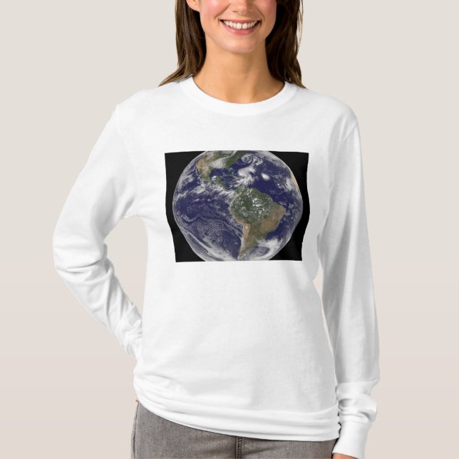 View of the full Earth and four storm systems T-Shirt (Front)