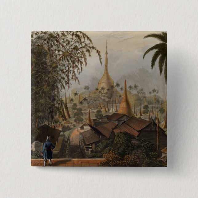 View of the Great Dagon Pagoda and Adjacent Scener Button (Front)