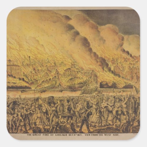 View of the Great Fire of Chicago Square Sticker