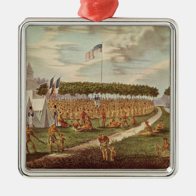 View of the Great Treaty Held at Prairie du Metal Ornament (Front)