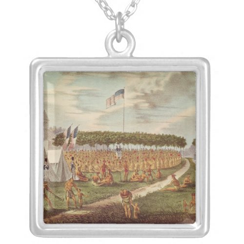 View of the Great Treaty Held at Prairie du Silver Plated Necklace