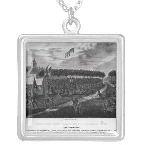 View of the Great Treaty Held at Prairie du Silver Plated Necklace