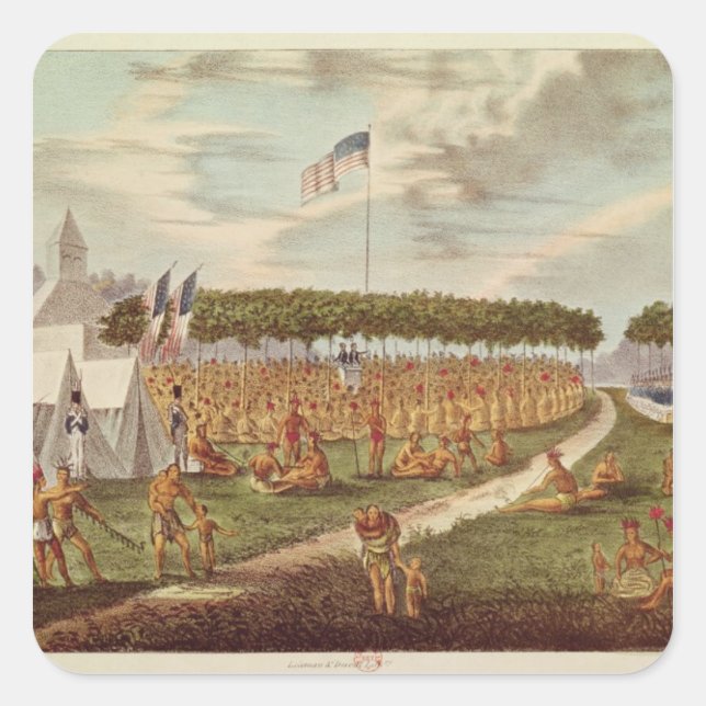 View of the Great Treaty Held at Prairie du Square Sticker (Front)