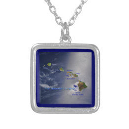 View of the Hawaiian Islands Square Silver Plated Necklace
