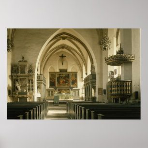 View of the interior of the church with poster