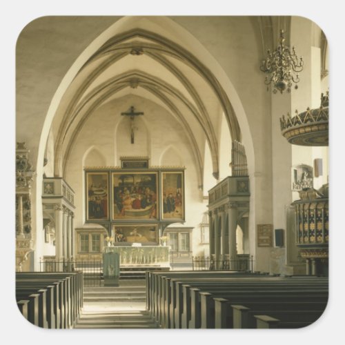 View of the interior of the church with square sticker