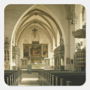 View of the interior of the church with square sticker