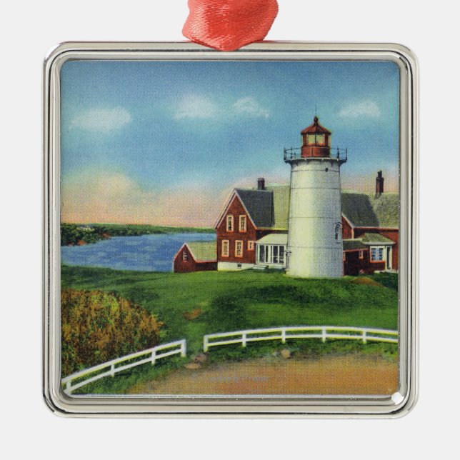 View of the Nobska Lighthouse, Woods Hole Metal Ornament (Front)