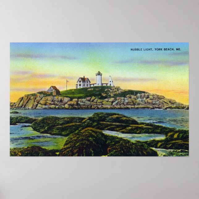 View of the Nubble Lighthouse at York Beach Poster (Front)